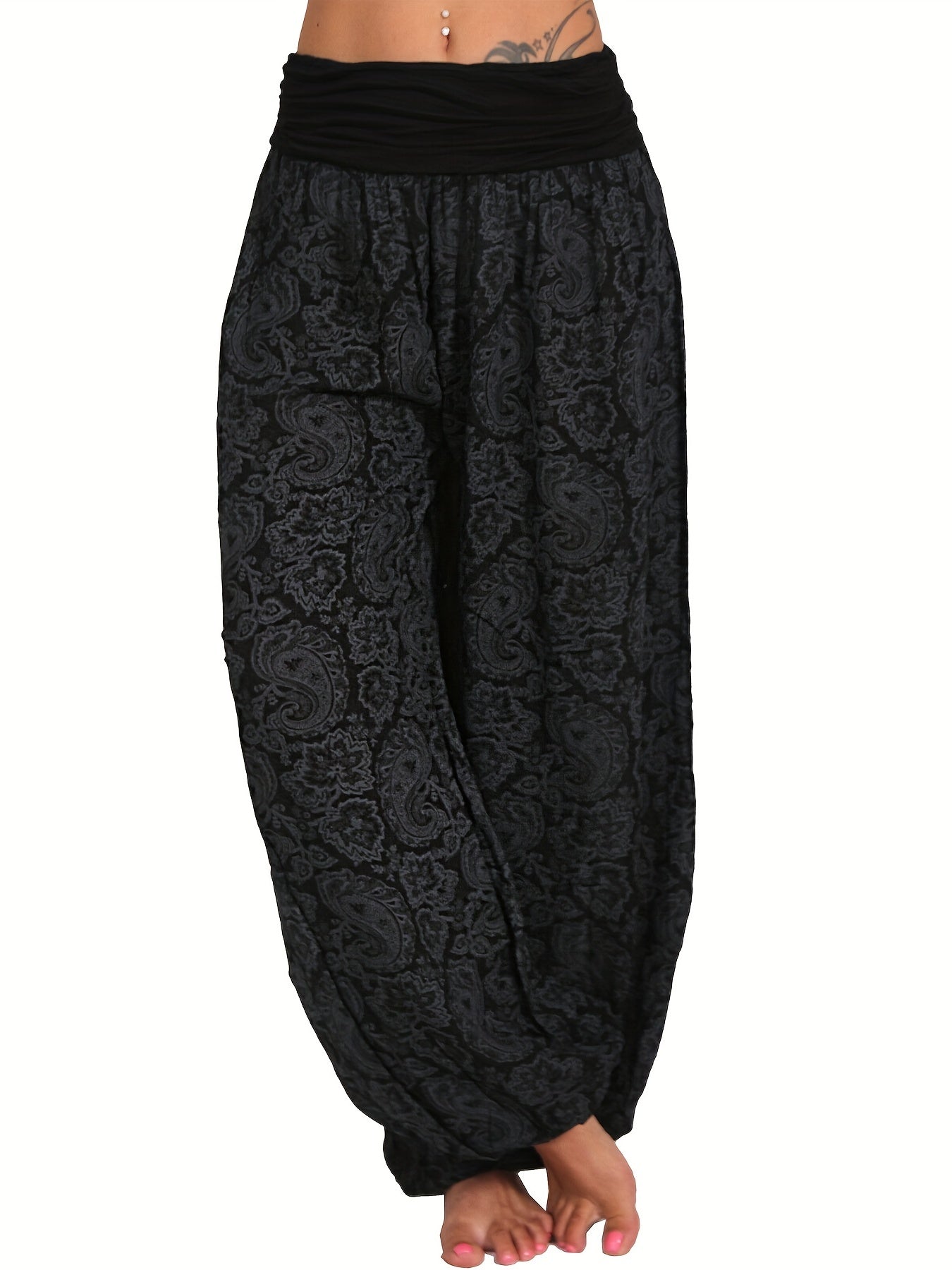 Boho Paisley Print Harem Pants Wide Leg Long Length