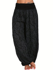 Boho Paisley Print Harem Pants Wide Leg Long Length