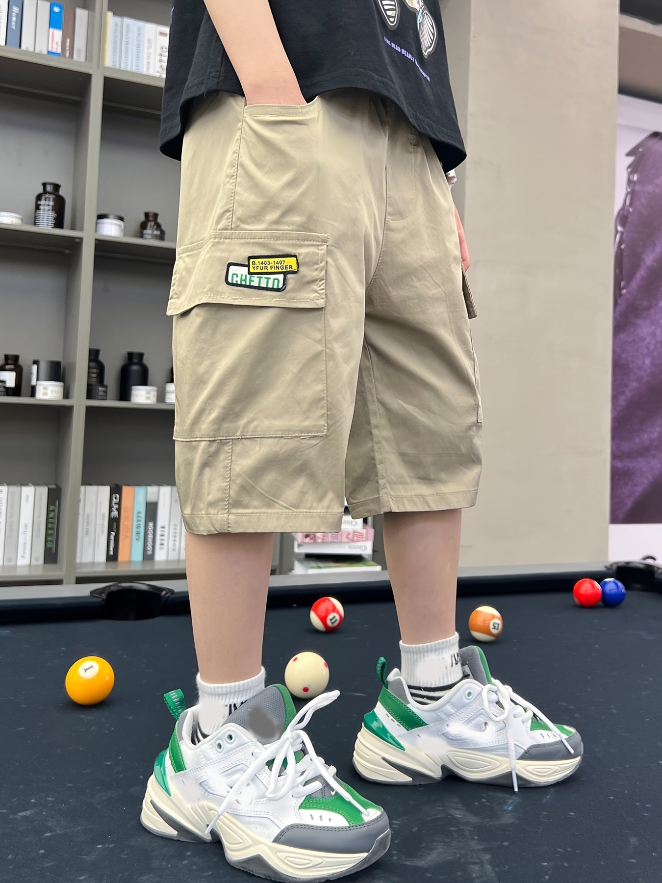 Boy's Cargo Shorts Letter Patched Bottoms Street Style Casual Kid's Clothes