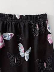 Butterfly Print Tee & Shorts & Pants Loungewear Set
