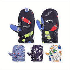 4 Pairs Kids Waterproof Fleece-Lined Mittens for Winter Skiing