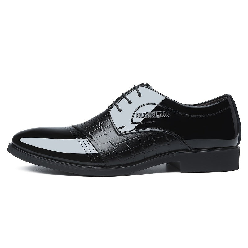 Men's Glossy Derby Shoes Textured Detail Lace-up Front Dress Shoes