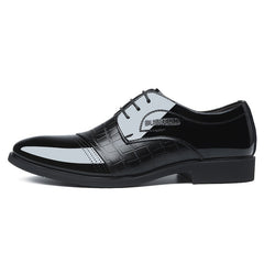 Men's Glossy Derby Shoes Textured Detail Lace-up Front Dress Shoes