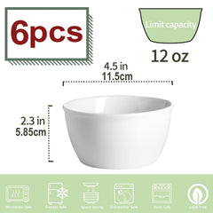Set of 6 Ceramic Ice Cream & Cereal Bowls Porcelain Soup Bowls 12 Oz Small