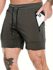 Men's Active Shorts Zipper Pockets Drawstring Summer Gym Training