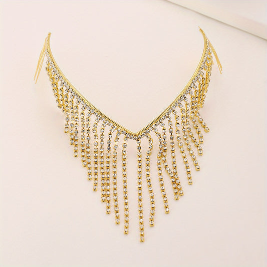 Rhinestone Tassel Hair Hoop Comb Golden Headband Jewelry