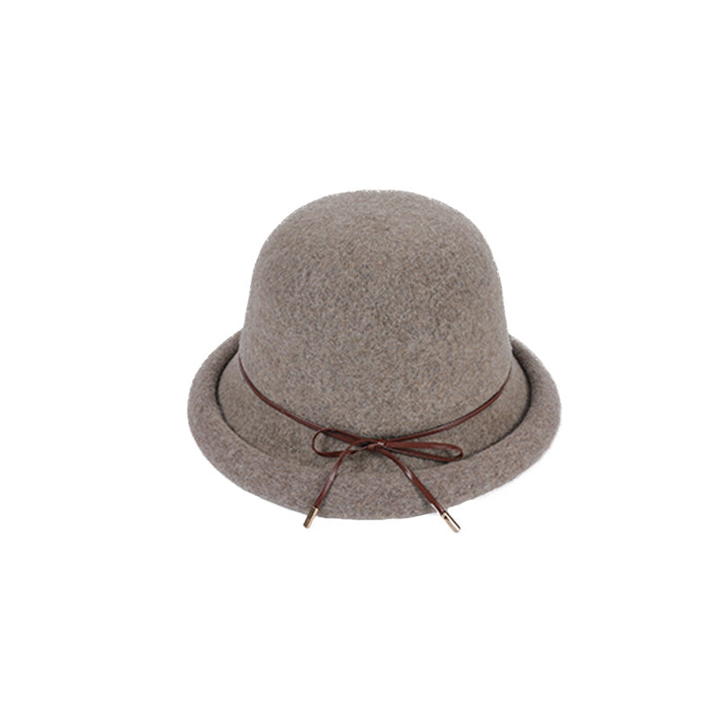 Women's Cloche Hat Thick Warm Fuzzy Bucket Hat with Bow Tie Decoration