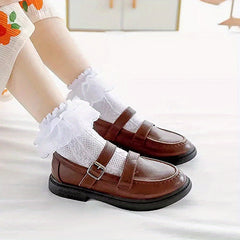 3 Pairs Girls Kids Lace Ruffled Princess Socks Breathable Comfy Children's Socks