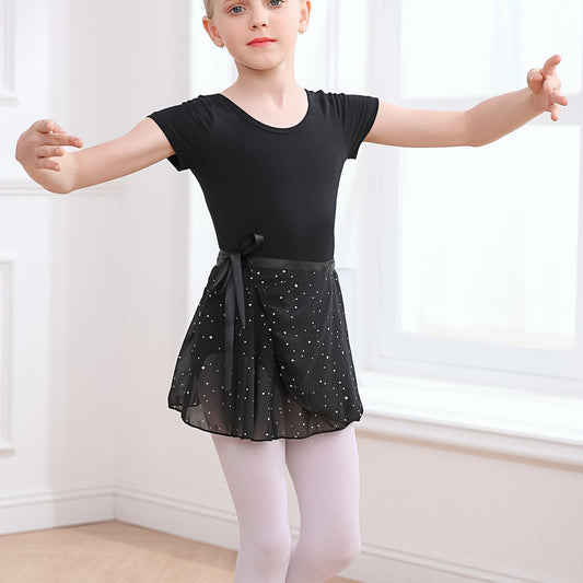 Girl's Ballet Leotards Sleeveless Dancing Suit With Sequin Exercise Skirt