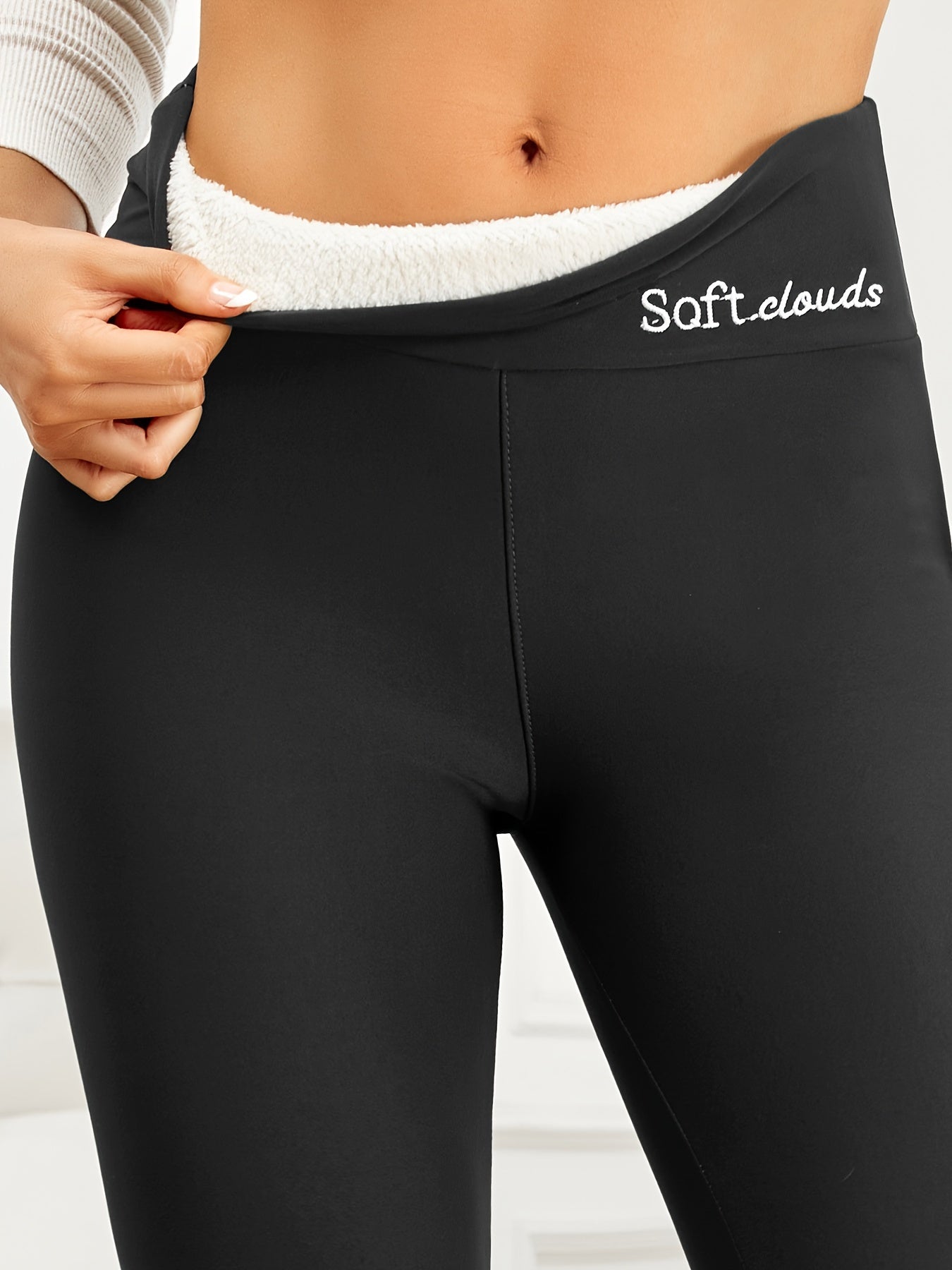 Letter Embroidered Fleece Fitness Gym Sports Leggings High Waist Yoga Workout
