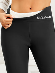 Letter Embroidered Fleece Fitness Gym Sports Leggings High Waist Yoga Workout