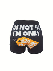 Tag & Letter Print Skinny Shorts for Women