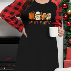 Pumpkin & Cake Graphic Plaid Raglan Sleeve Lounge Dress