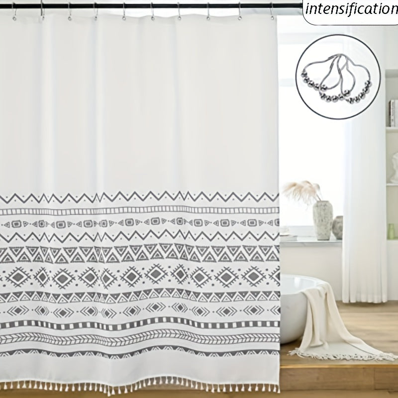 Bohemia Style Shower Curtain with Tassel Durable Waterproof Mildew Proof Fabric
