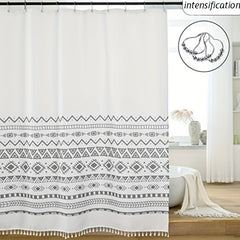 Bohemia Style Shower Curtain with Tassel Durable Waterproof Mildew Proof Fabric