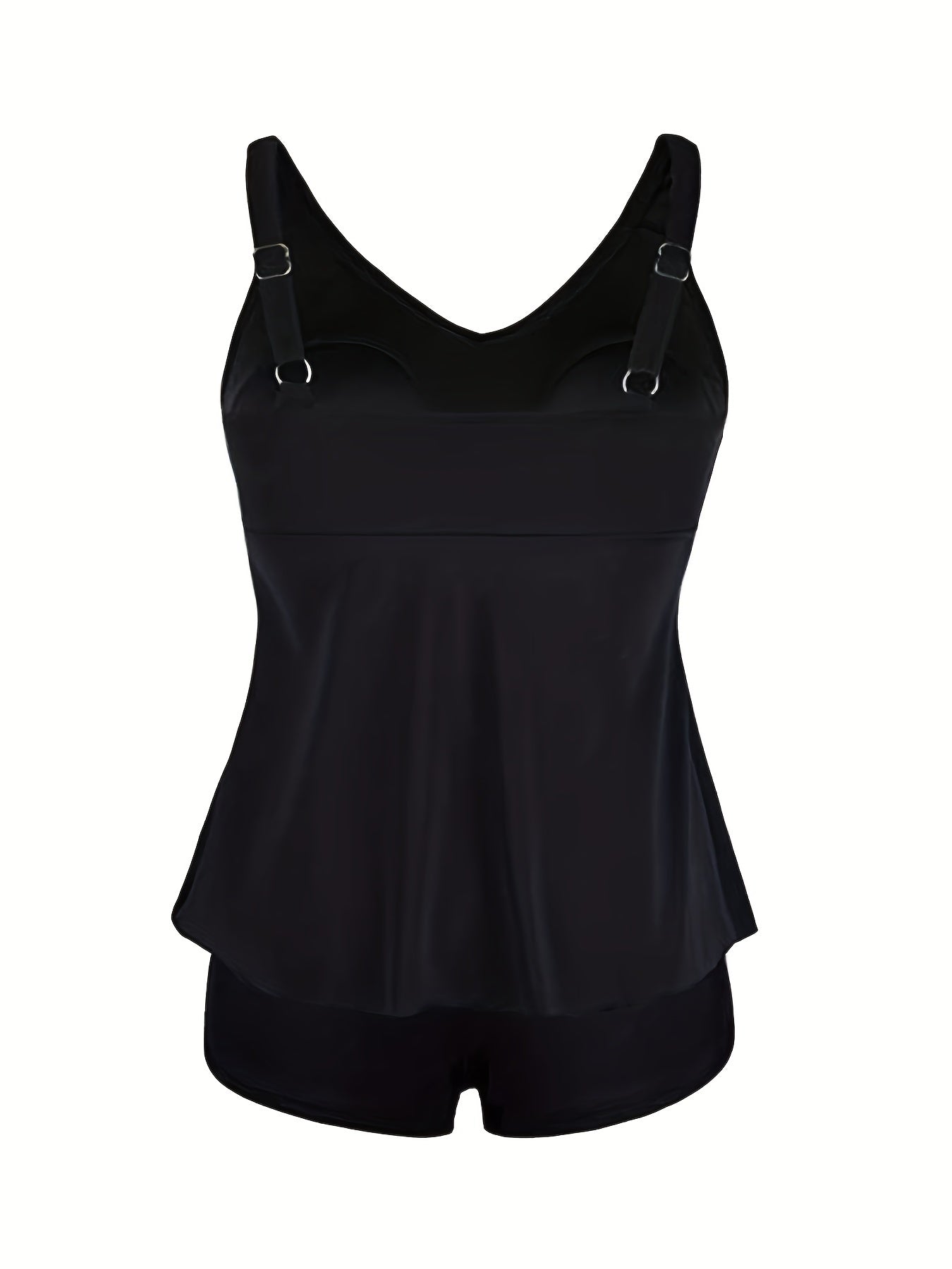 Plus Size Tankini Set Cross Front V Neck Cami Top & Shorts Swimsuit