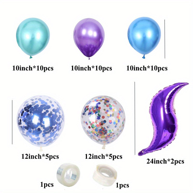44pcs Mermaid Tail Glitter Balloon Set Party Birthday Decoration
