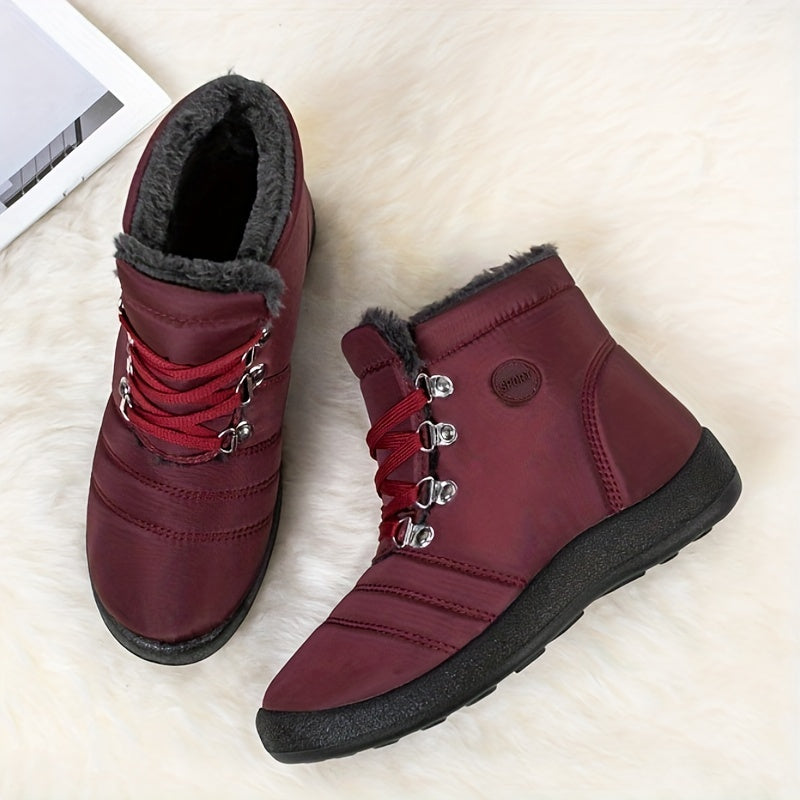 Women's Snow Boots Fleece Lining Lace Up Waterproof Ankle Boots