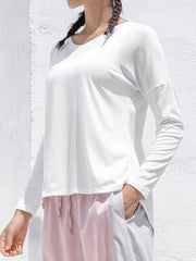 Women's Loose Solid Long Sleeve Crew Neck T Shirt Quick Drying Sports Top