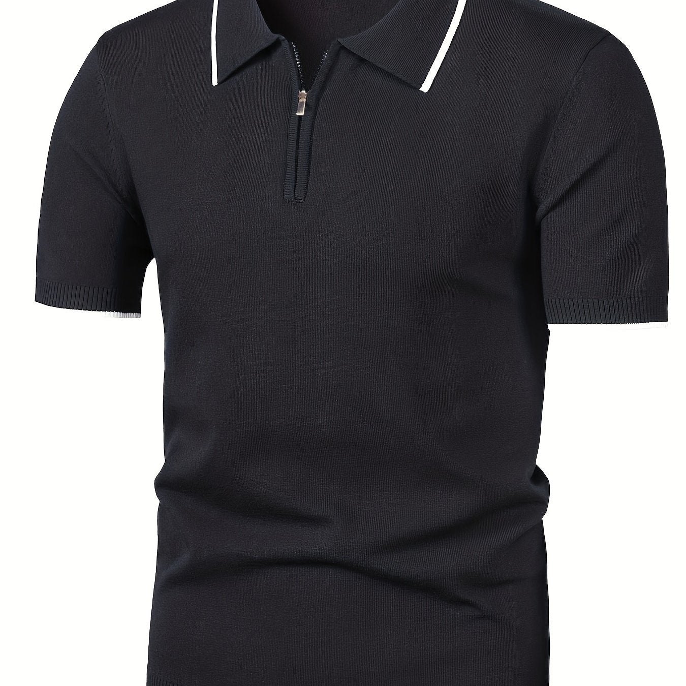 Breathable Polo Collar Sweater Men's Casual Knit Zip Up Short S