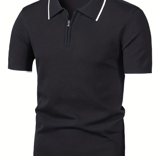 Breathable Polo Collar Sweater Men's Casual Knit Zip Up Short S