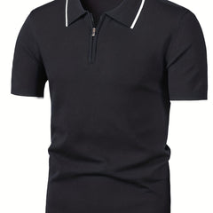 Breathable Polo Collar Sweater Men's Casual Knit Zip Up Short S