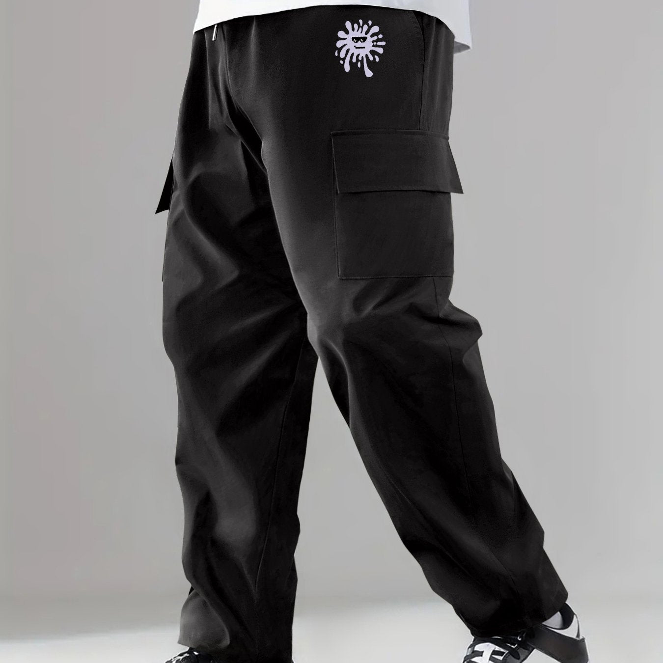 Men's Printed Cargo Pants Pocket Waist Drawstring Stretch Casual Pants