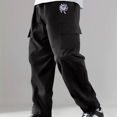 Men's Printed Cargo Pants Pocket Waist Drawstring Stretch Casual Pants