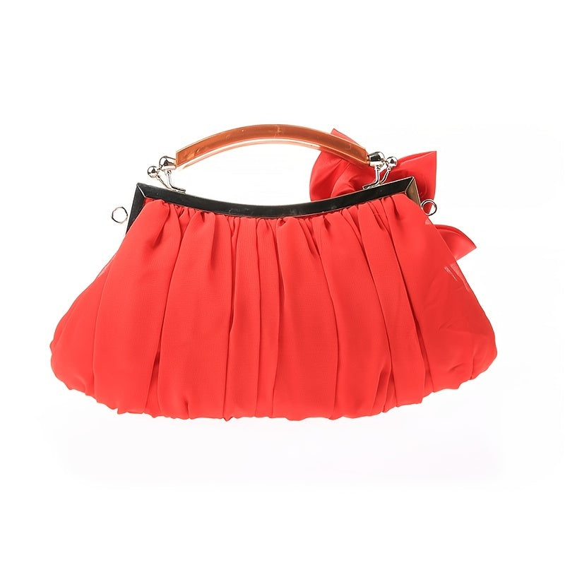 Floral Decor Clutch Bag Ruched Detail Handbag Women's Chain Shoulder Bag