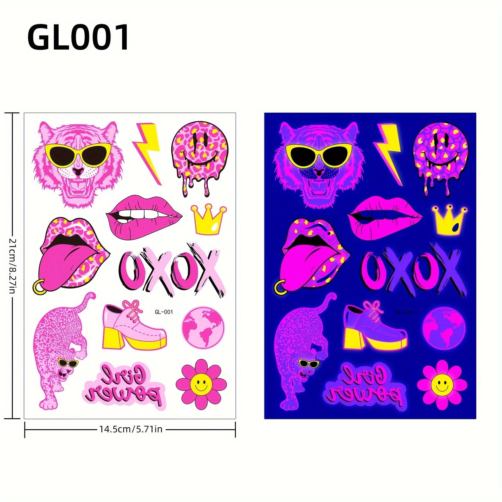 Fluorescent Pink Temporary Tattoo Stickers - UV Waterproof Glow Tattoos