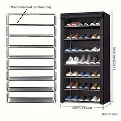 8 Tier Shoe Rack Organizer with Fabric Cover for Sneakers, Heels, Flats, Boots
