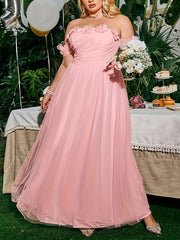 Mesh Off Shoulder Floral Maxi Bridesmaid Dress