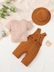 3pcs Baby Boys Striped Tops Overall Hat Set
