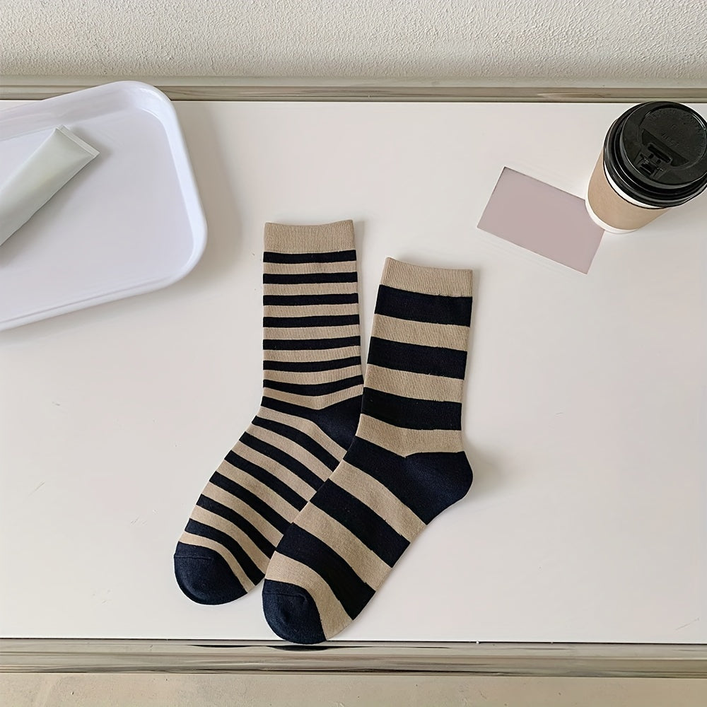 3 Pairs Striped Crew Socks Women's Stockings
