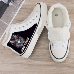 Crazy Rabbit Print Plush Lined Thermal Chunky Canvas Sneakers