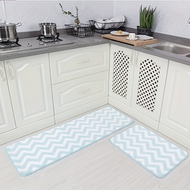 Microfiber Chevron Non Slip Bathroom Carpet Set