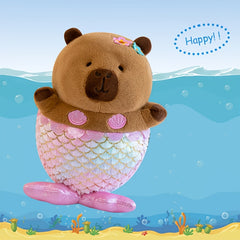Mermaid Capybara Stuffed Animal with Pink Floral Accents