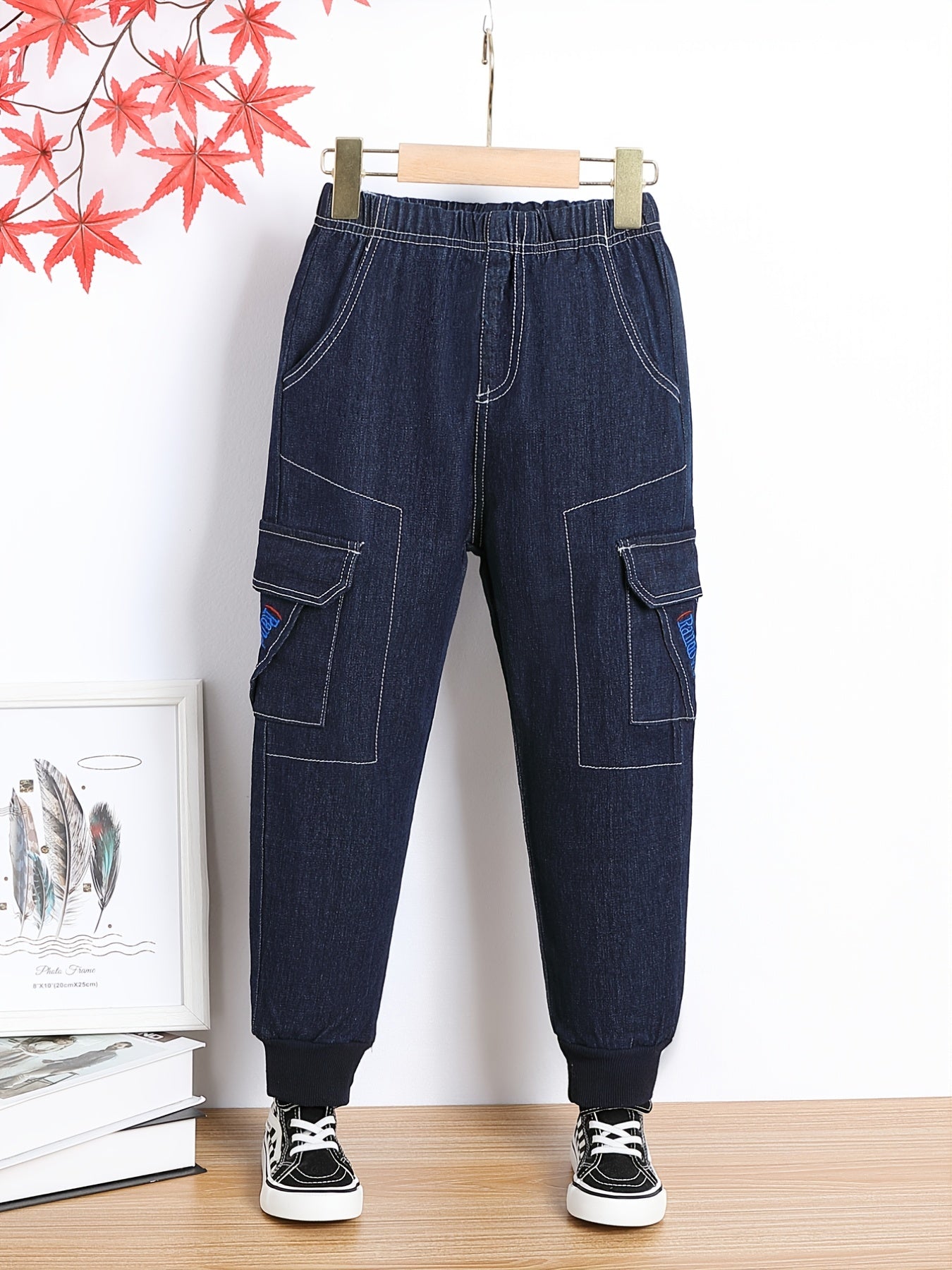 Boys Stretch Tapered Cargo Denim Jeans Elastic Waist Kids