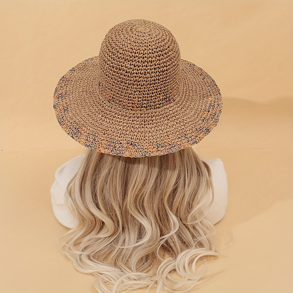 Vintage Wide Brim Straw Hat Classic Crochet Sun Hat