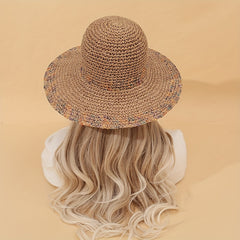 Vintage Wide Brim Straw Hat Classic Crochet Sun Hat