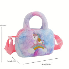 Rainbow Unicorn Handbag Crossbody Bag Plush Coin Purse For Girls