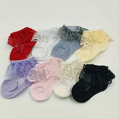 4Pairs Baby Girls Lace Ruffle Ankle Socks for Summer