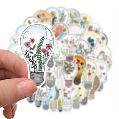 50 Cartoon Light Bulbs Flowers Graffiti Stickers DIY Waterproof Stickers