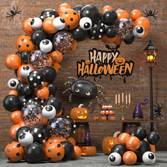 121pcs Halloween Balloons Set Orange Confetti Polka Dot Spider Eyes Balloons