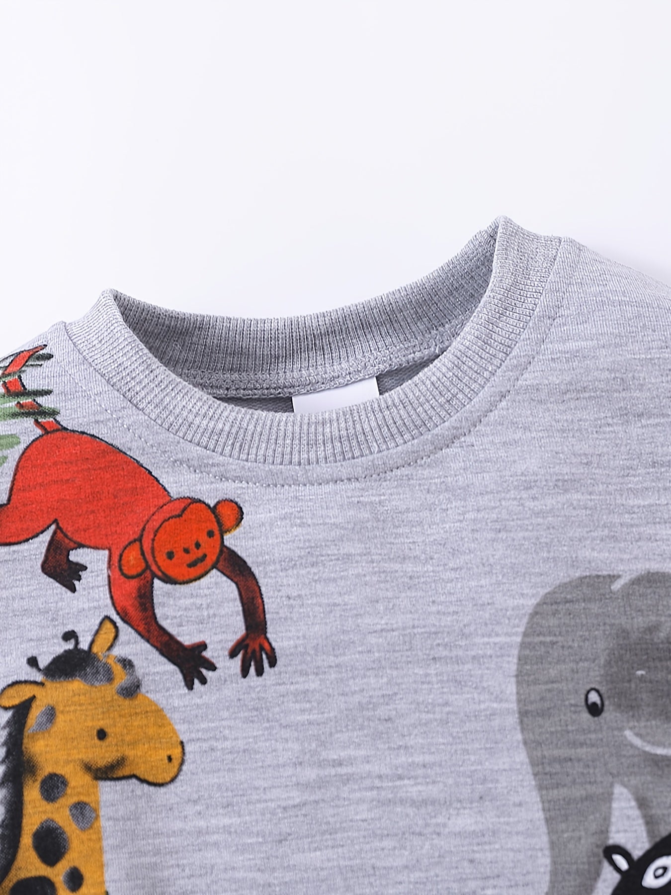Cartoon Animals Print Boys Pullover Sweatshirt Long Sleeve Crew Neck Tops