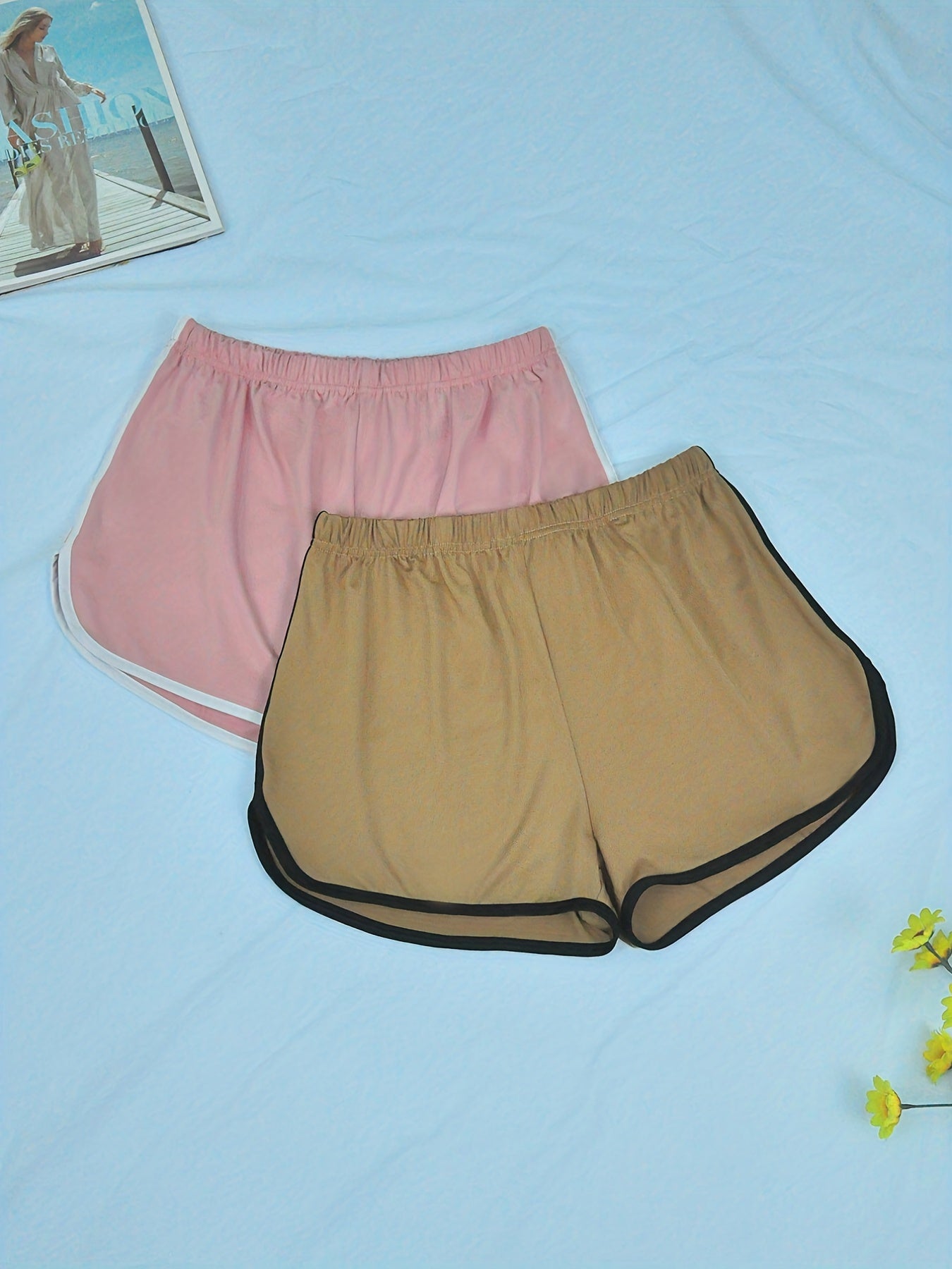 Colorblock Trim Sleep Bottoms Elastic Waistband Shorts