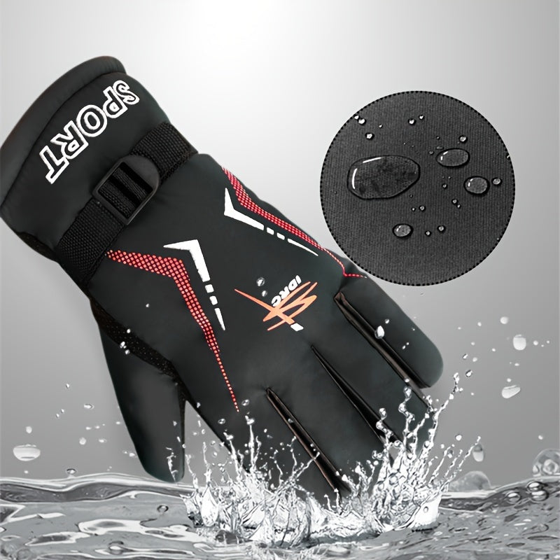 Thickened Printed Skin Feeling Split Finger Ski Gloves