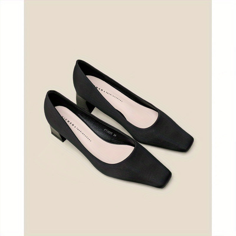 Women's Square Toe Chunky Heel Slip-On Pumps - Casual Shoes