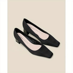 Women's Square Toe Chunky Heel Slip-On Pumps - Casual Shoes