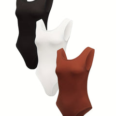 3 Pack Tank Bodysuits Women's Sleeveless One Piece Casual Bodysuits